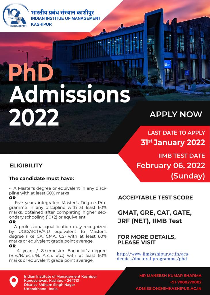 phd admission india 2022