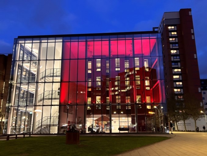 Aston University Library Illuminates in Red for World Encephalitis Day